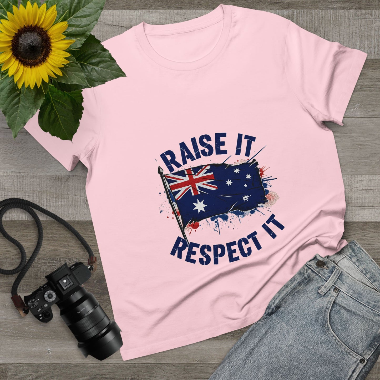 Raise It Respect It Patriotic Graphic Tee Women’s Maple T-Shirt
