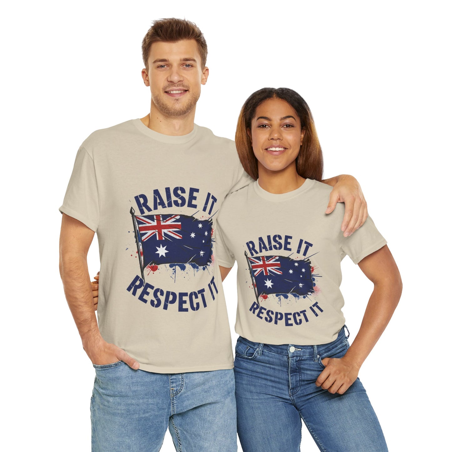 Raise It Respect It Australia Flag Unisex Graphic Tee Cotton T-Shirt