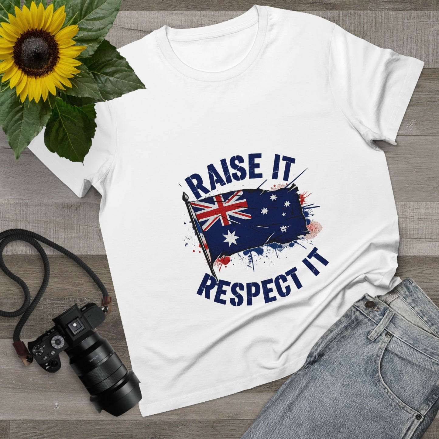 Raise It Respect It Patriotic Graphic Tee Women’s Maple T-Shirt