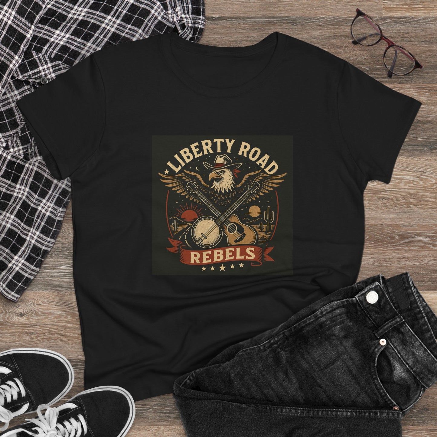 Liberty Road Rebels Vintage Americana Style Women's Midweight Cotton Tee T-Shirt