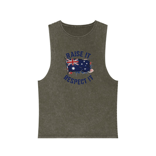 Raise It Respect It Australian Flag Unisex Stonewash Tank Top Singlet