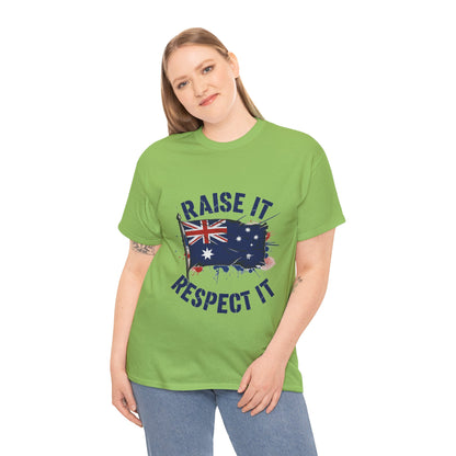 Raise It Respect It Australia Flag Unisex Graphic Tee Cotton T-Shirt