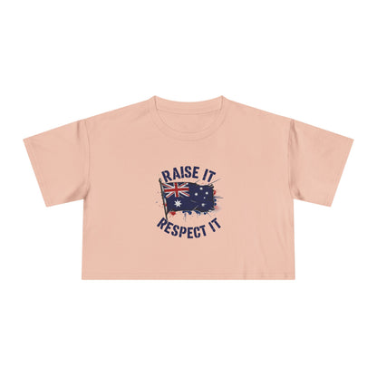Raise It Respect It Women's Crop Tee T-Shirt with Australian Flag