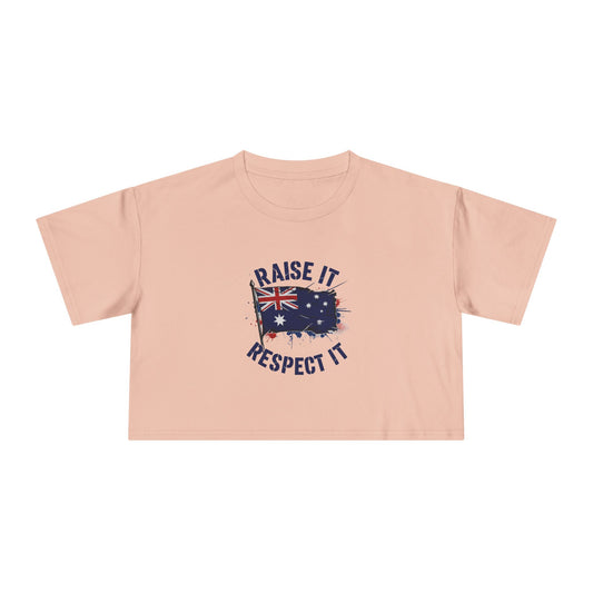 Raise It Respect It Women's Crop Tee T-Shirt with Australian Flag