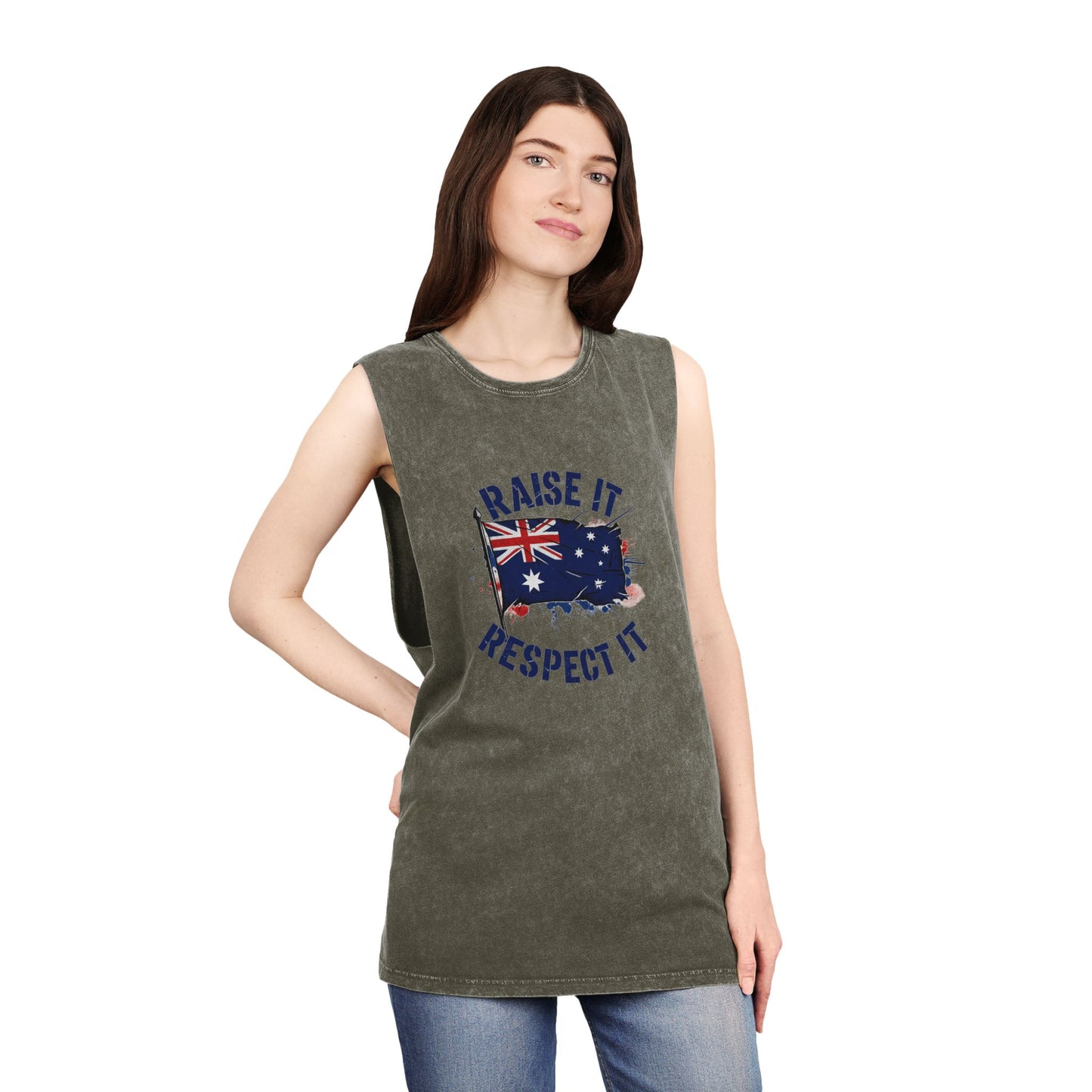 Raise It Respect It Australian Flag Unisex Stonewash Tank Top Singlet