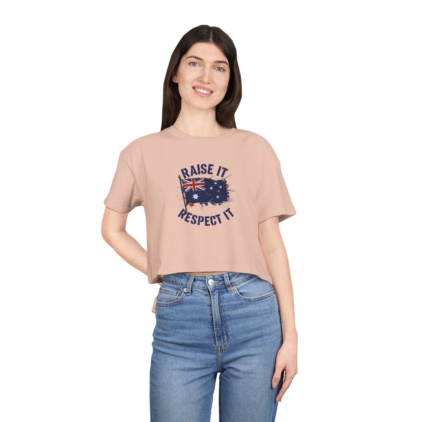 Raise It Respect It Women's Crop Tee T-Shirt with Australian Flag