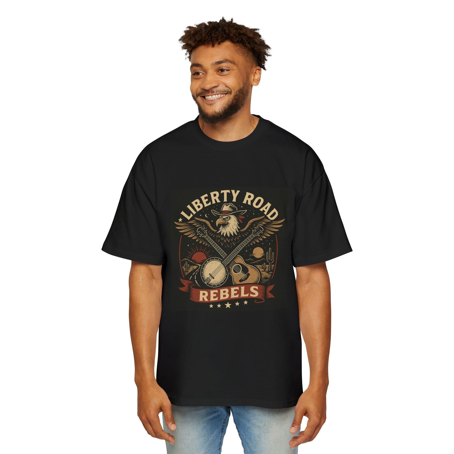 Liberty Road Rebels Vintage Americana Style Heavy Oversized Tee T-Shirt