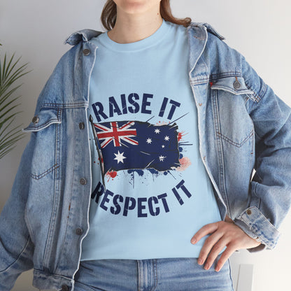 Raise It Respect It Australia Flag Unisex Graphic Tee Cotton T-Shirt