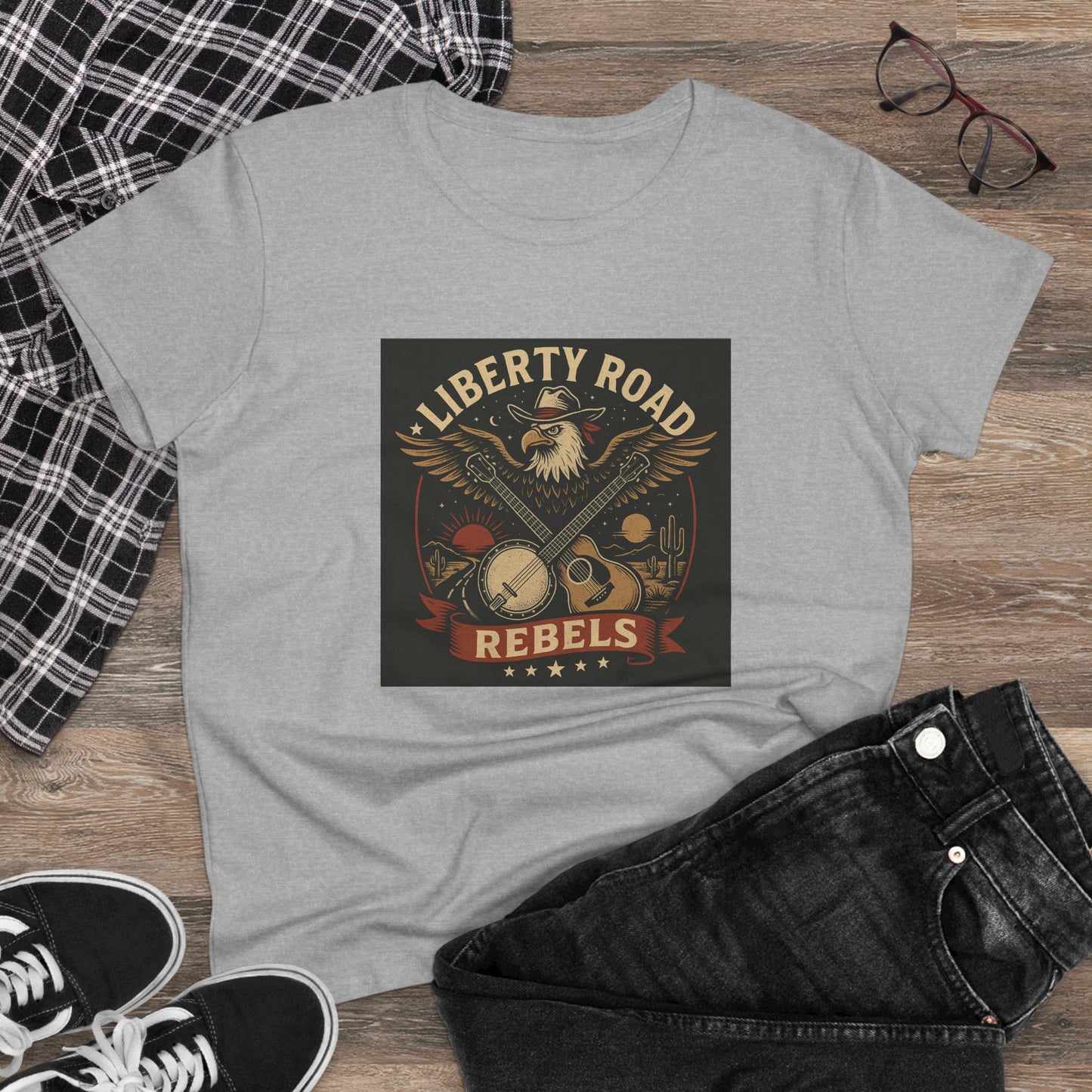 Liberty Road Rebels Vintage Americana Style Women's Midweight Cotton Tee T-Shirt