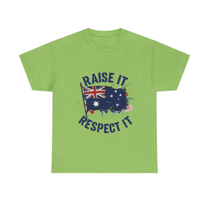 Raise It Respect It Australia Flag Unisex Graphic Tee Cotton T-Shirt