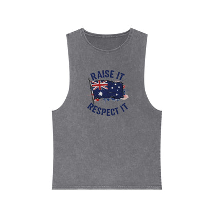 Raise It Respect It Australian Flag Unisex Stonewash Tank Top Singlet
