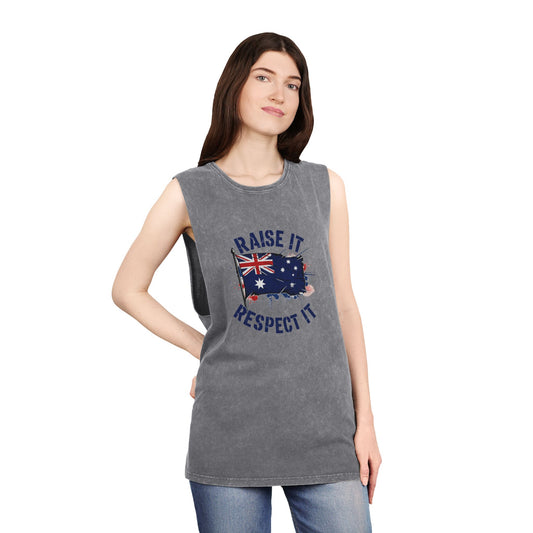 Raise It Respect It Australian Flag Unisex Stonewash Tank Top Singlet