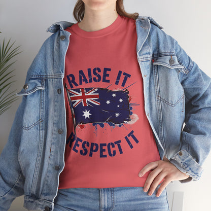 Raise It Respect It Australia Flag Unisex Graphic Tee Cotton T-Shirt