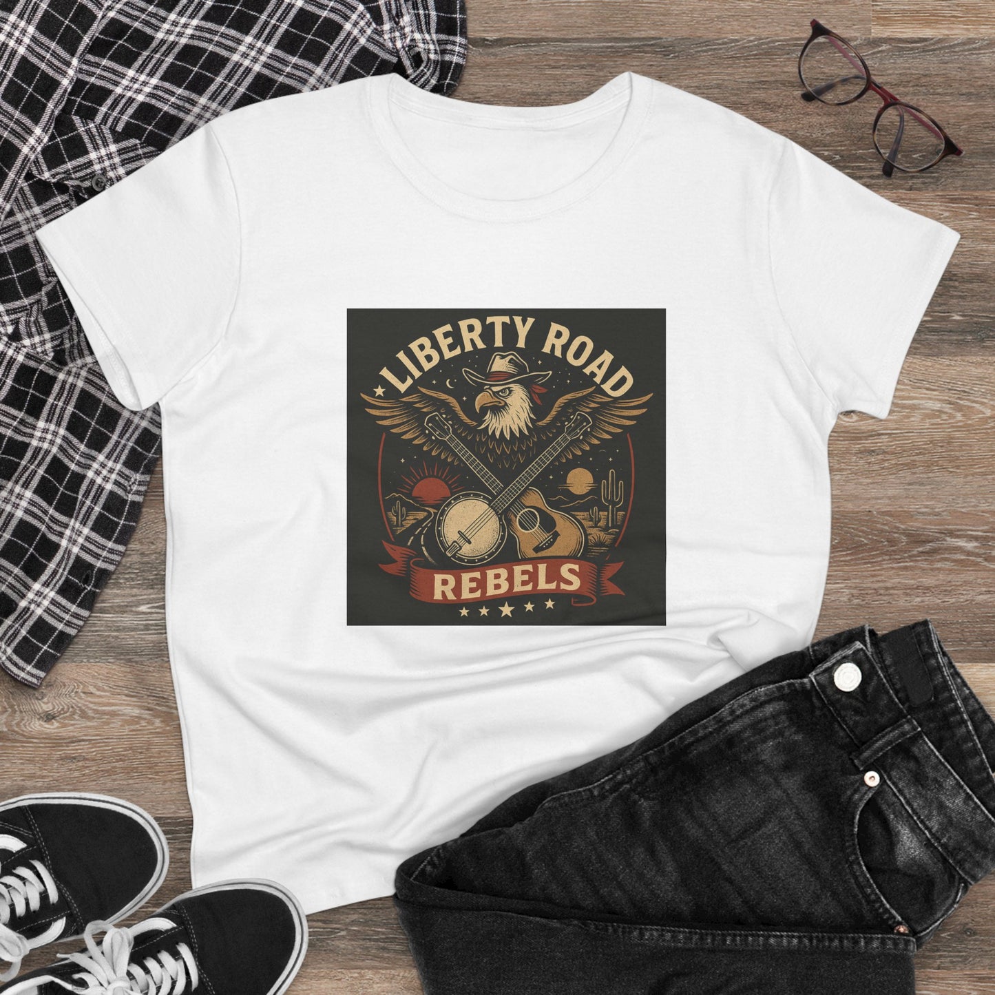 Liberty Road Rebels Vintage Americana Style Women's Midweight Cotton Tee T-Shirt