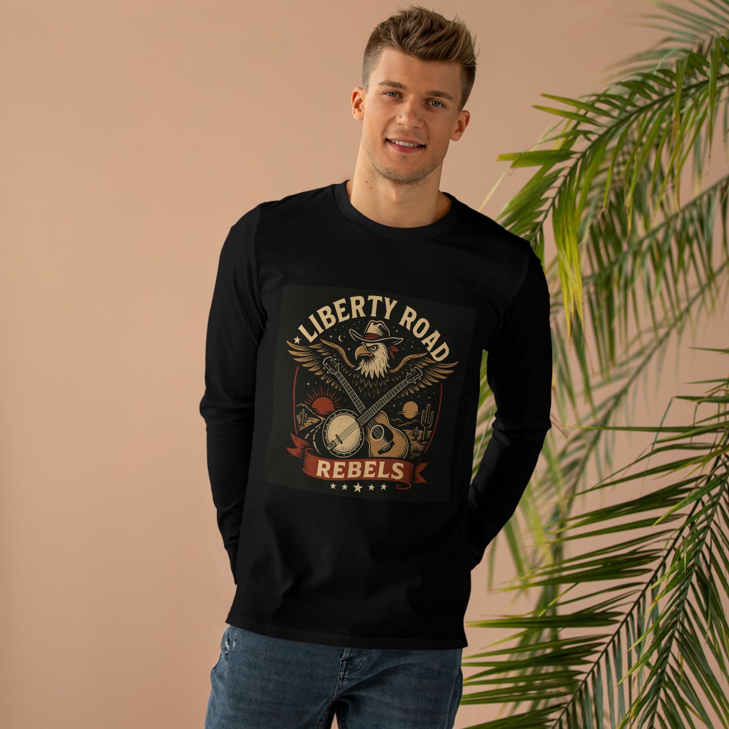 Liberty Road Rebels Vintage Americana Style Men's Long Sleeve Tee T-Shirt