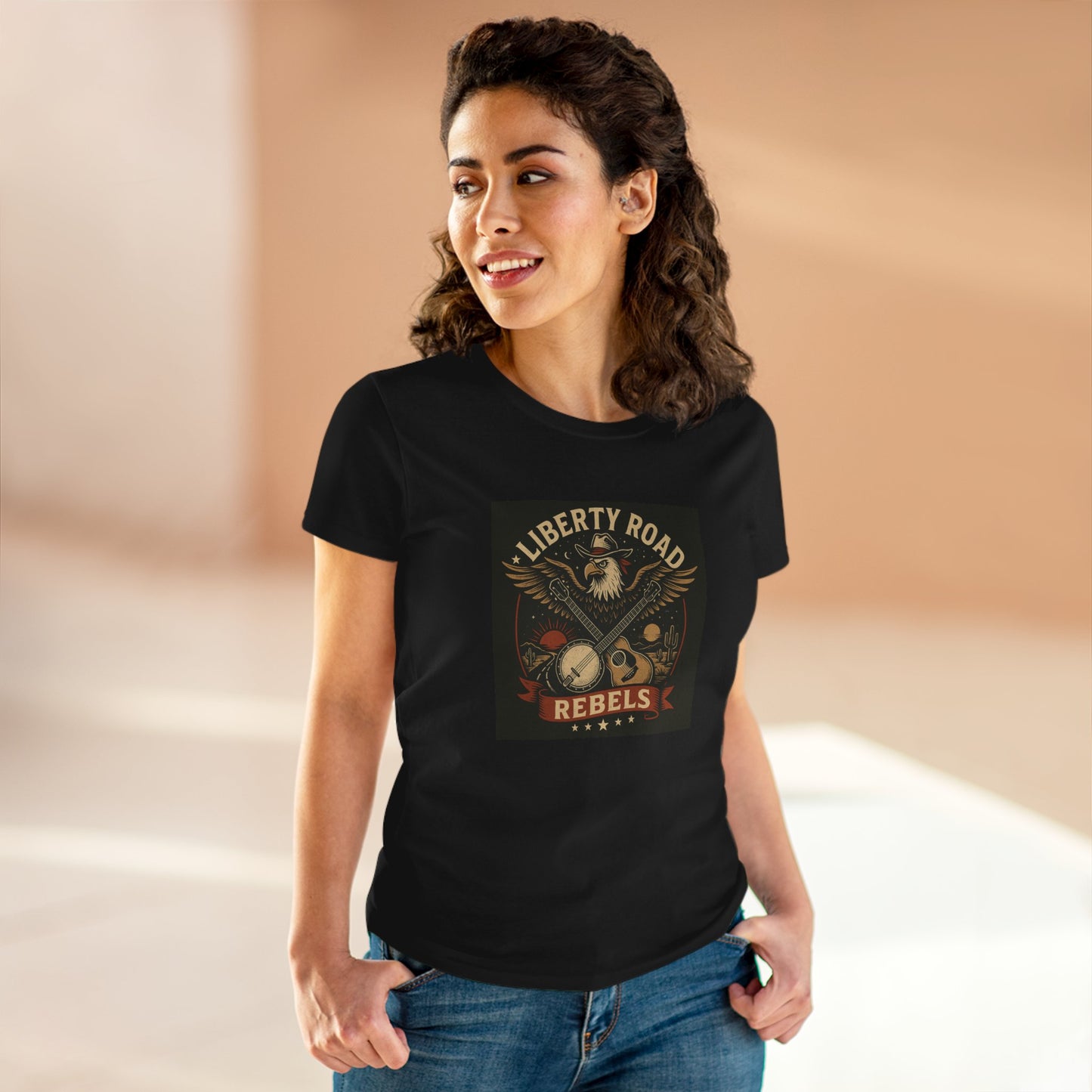 Liberty Road Rebels Vintage Americana Style Women's Midweight Cotton Tee T-Shirt