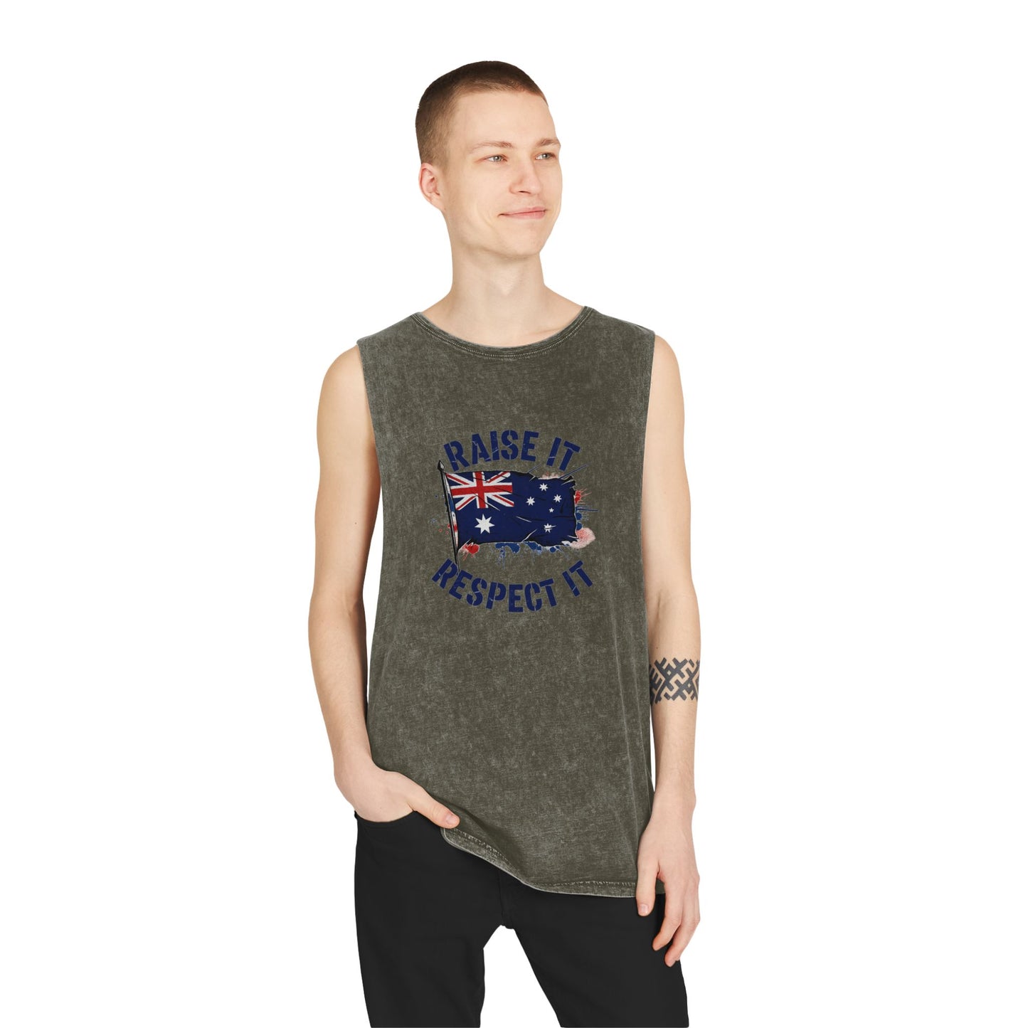 Raise It Respect It Australian Flag Unisex Stonewash Tank Top Singlet