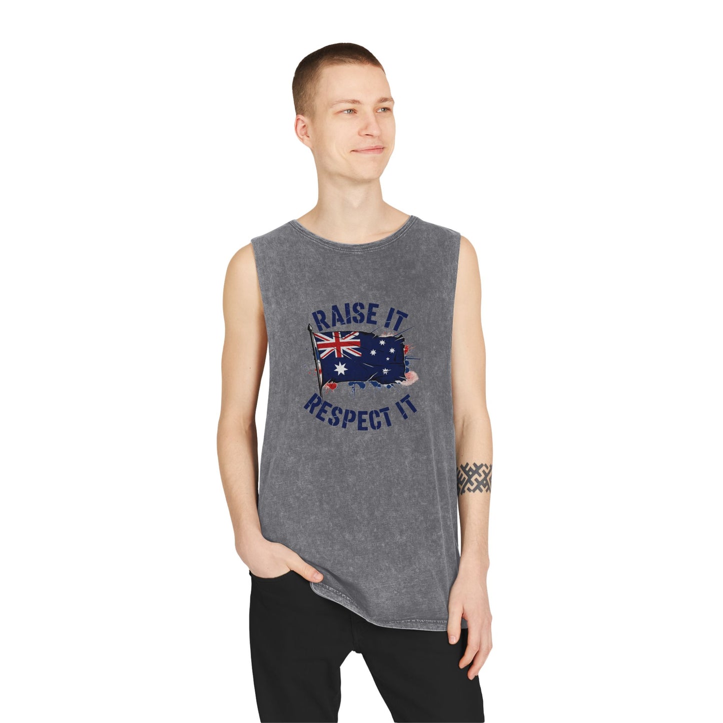 Raise It Respect It Australian Flag Unisex Stonewash Tank Top Singlet