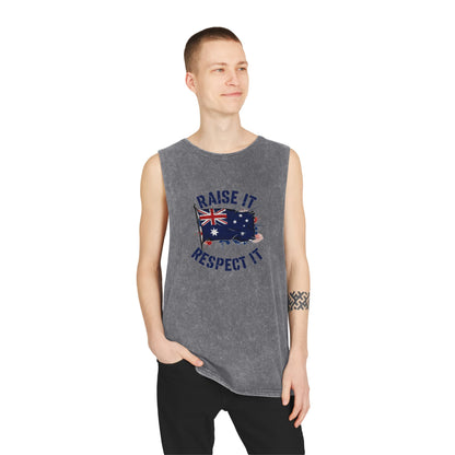 Raise It Respect It Australian Flag Unisex Stonewash Tank Top Singlet