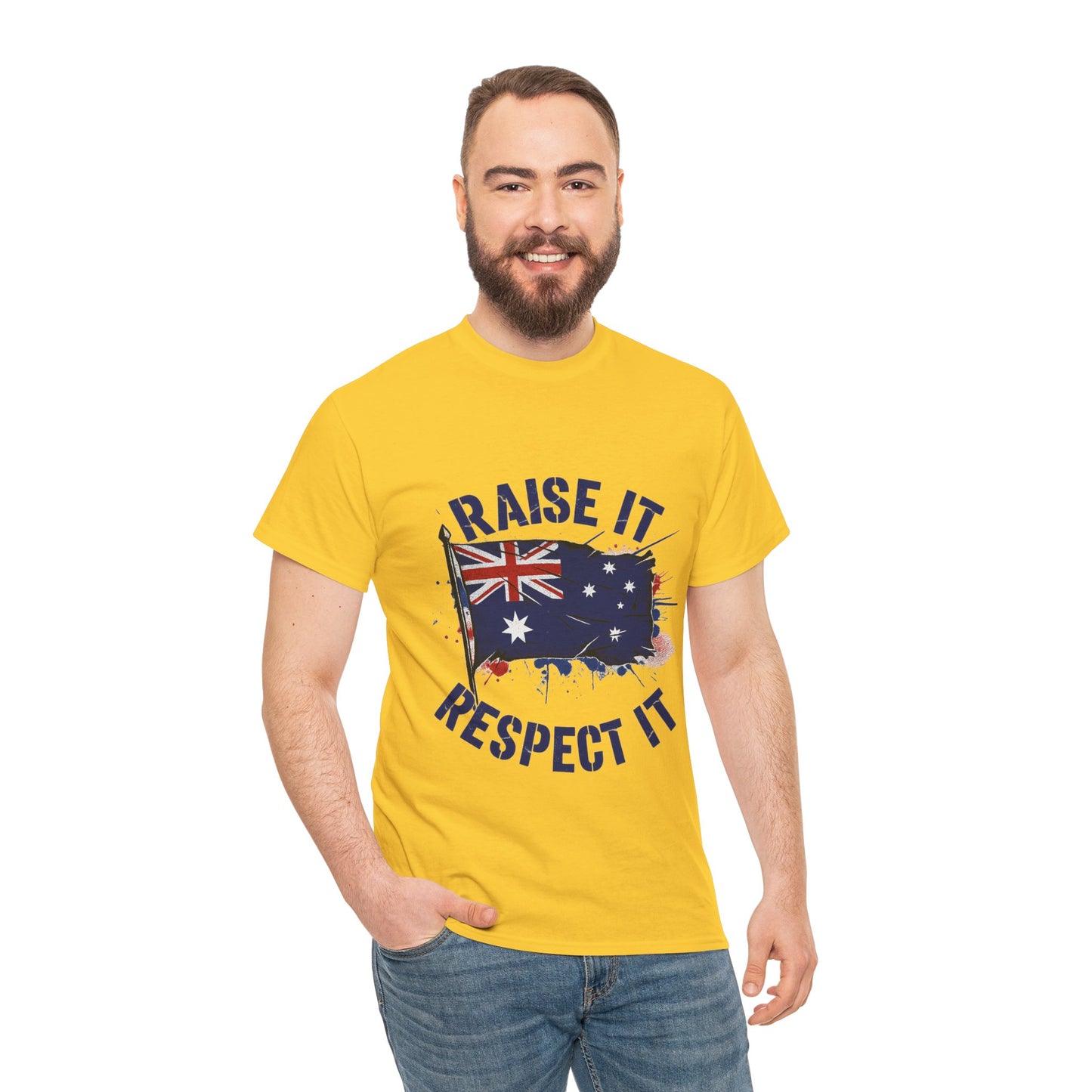 Raise It Respect It Australia Flag Unisex Graphic Tee Cotton T-Shirt