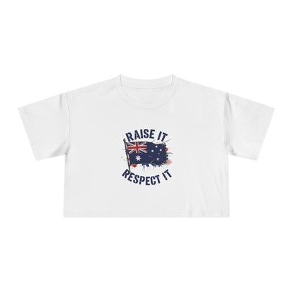 Raise It Respect It Women's Crop Tee T-Shirt with Australian Flag