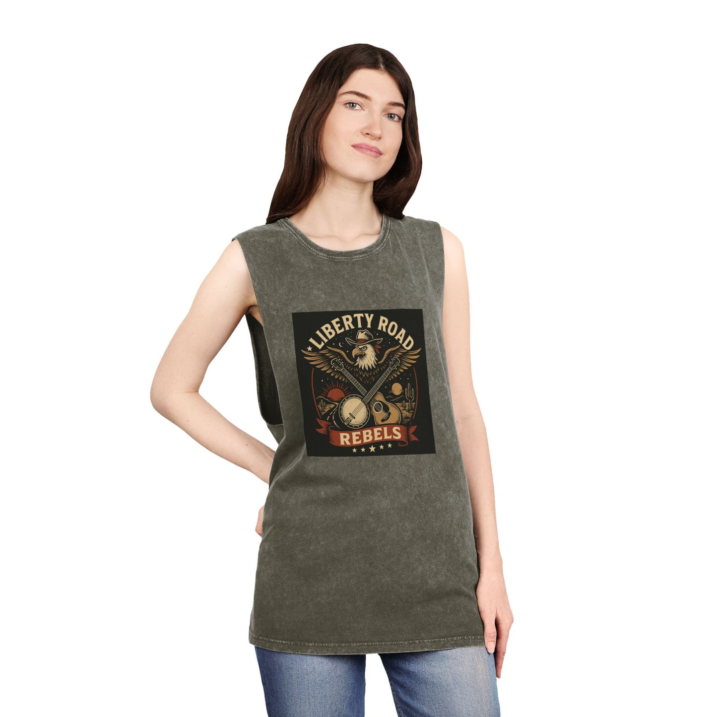 Liberty Road Rebels Vintage Americana Style Stonewash Tank Top Singlet