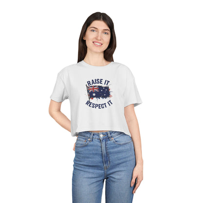 Raise It Respect It Women's Crop Tee T-Shirt with Australian Flag