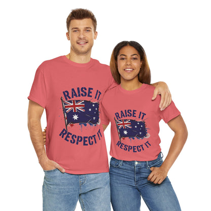 Raise It Respect It Australia Flag Unisex Graphic Tee Cotton T-Shirt